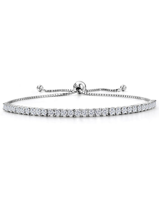 Gem Stone King 2.00 Cttw White Lab Grown Diamond Tennis Bracelet for Women | 925 Sterling Silver | Round 2.5MM | E-F Color | VVS-VS Clarity | Adjustable Bolo Bracelet | Fits Up To 9 Inch Wrist