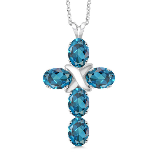 Gemstone Birthstone Cross Necklace | 925 Sterling Silver | Christian Gifts | Oval 6X4MM | Jesus Christian Reiligous Crucifix Jewelry Pendant Necklace for Women | With 18 Inch Silver Chain