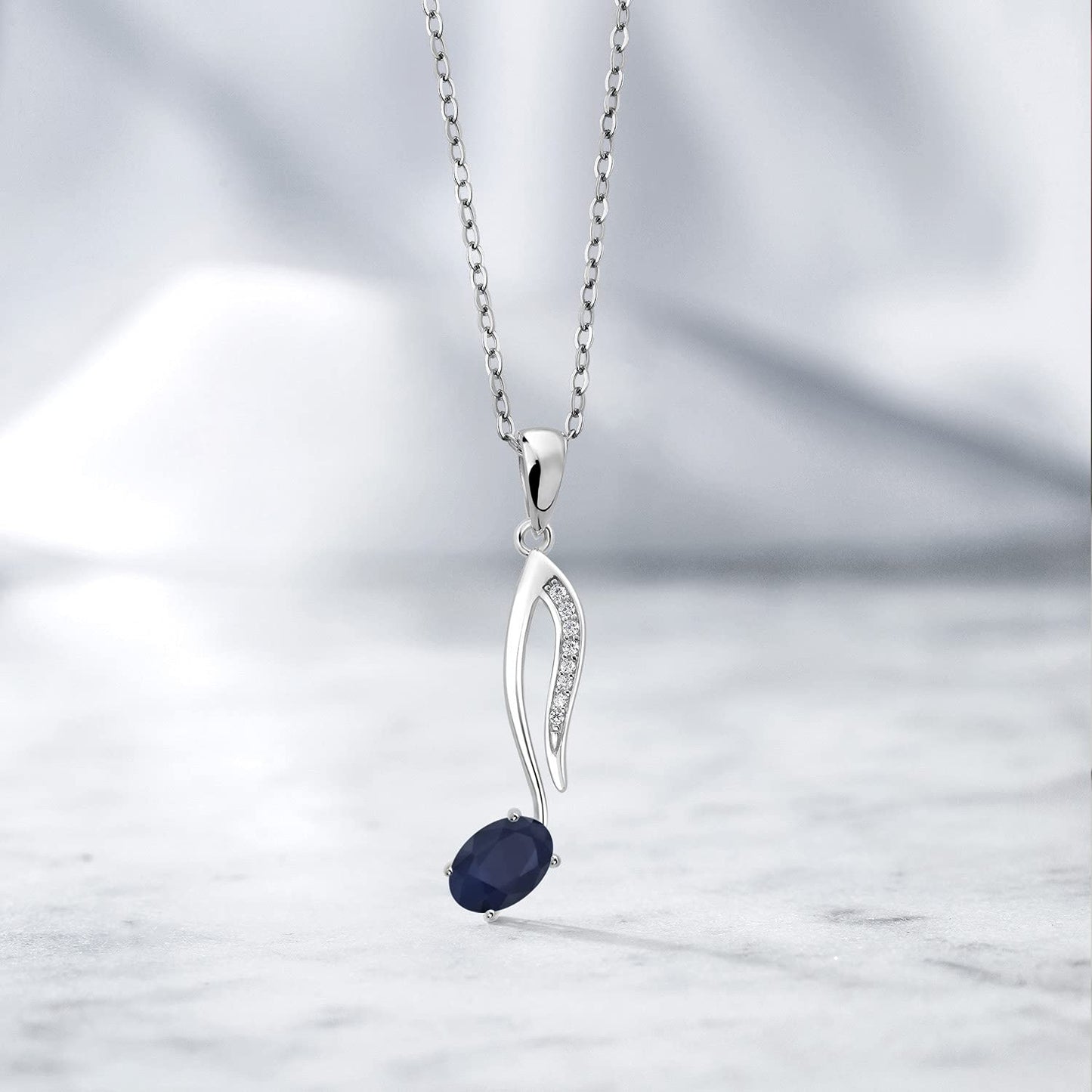 Gem Stone King Music Eighth Note Pendant Necklace | 925 Sterling Silver | 6X4MM Oval Gemstone Birthstone | With 18 Inch Silver Chain | Designed By Keren Hanan