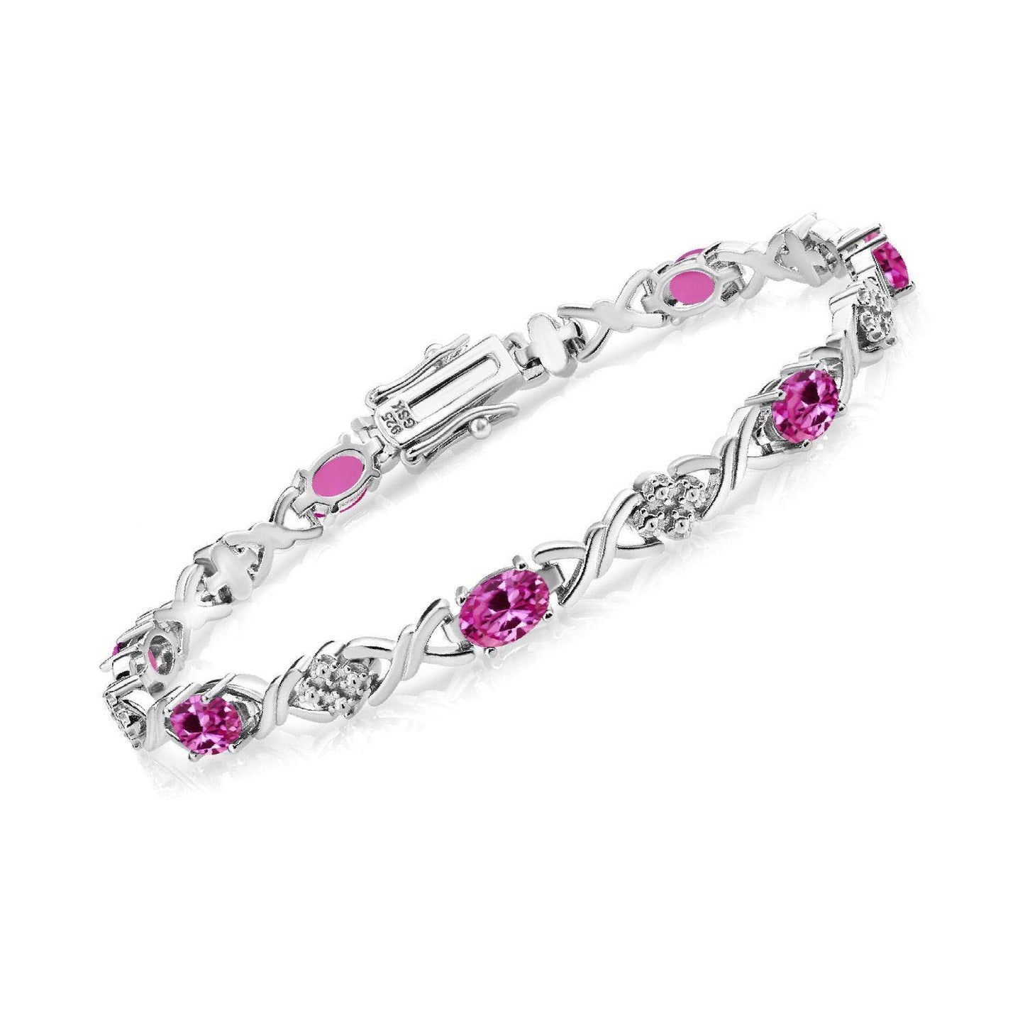 Gem Stone King 925 Sterling Silver Pink Created Sapphire Tennis Bracelet For Women (4.00 Cttw, Gemstone September Birthstone, Oval 6X4MM, 7 Inch)