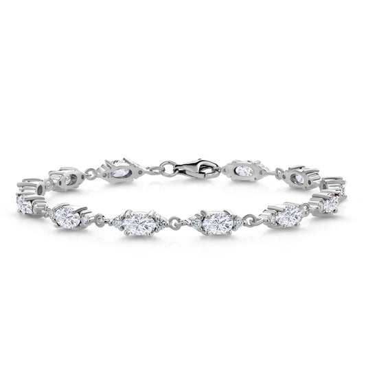 Gem Stone King 925 Sterling Silver White Moissanite Tennis Bracelet For Women (6.91 Cttw, Oval 6X4MM, 7.5 Inch)