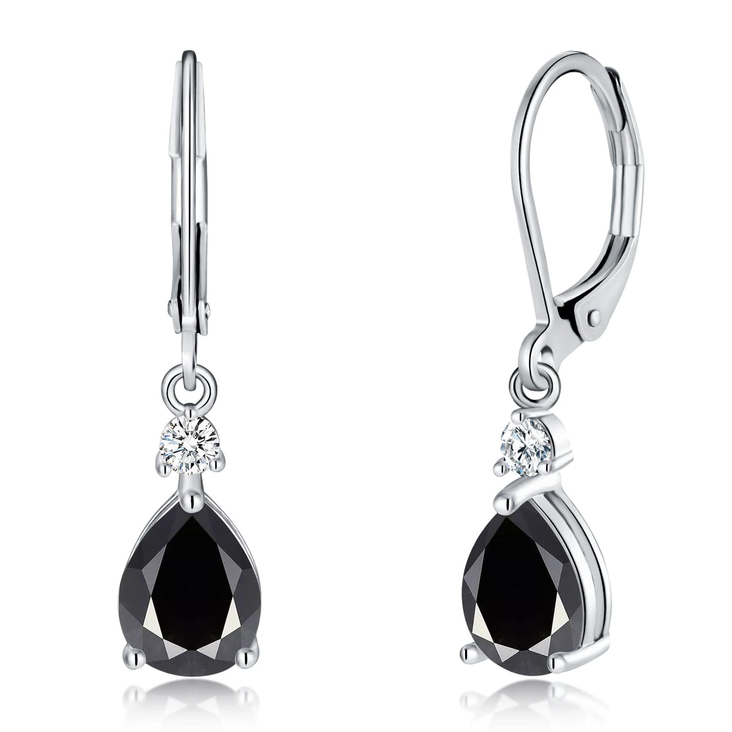 CiNily Leverback Dangle Earrings for Women 14K White Gold Plated Drop Earrings Black Cubic Zircon Fashion Teardrop Hoop Earrings Hypoallergenic Jewelry for Sensitive Ear