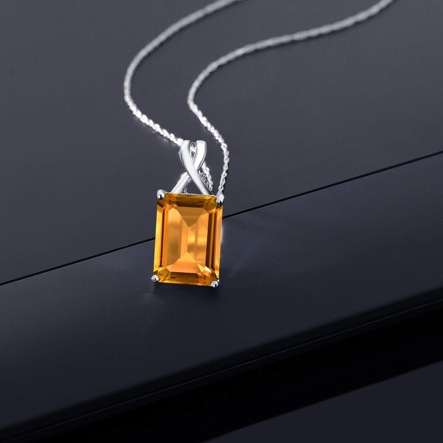 Gem Stone King 10K White Gold 14X10MM Emerald Cut Gemstone Birthstone Pendant Necklace | Gold Necklace For Women | With 18 Inch 10K White Gold Chain