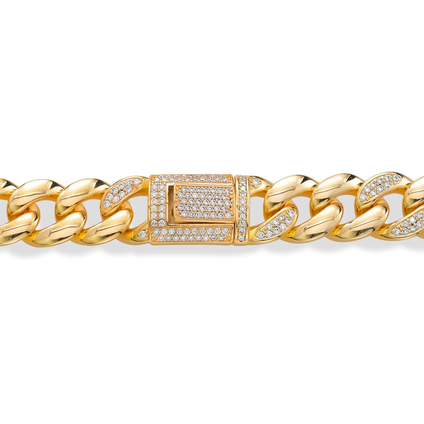 Gem Stone King 18K Yellow Gold Plated Curb Link Chain Moissanite Bracelet For Women (1.64 Cttw, 13MM Width, 6.5 Inch, 7 Inch and 7.5 inch)