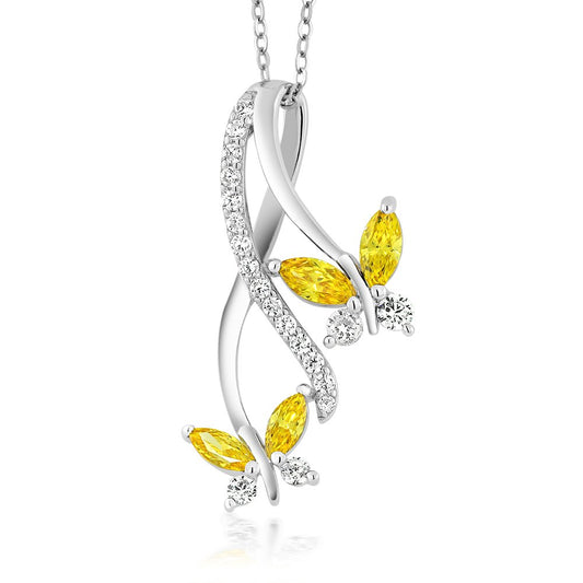 Gem Stone King Butterfly Infinity Pendant Necklace For Women In 925 Sterling Silver | 1.18 Cttw | Yellow Marquise and White Round Cut Zirconia | With 18 Inch Chain