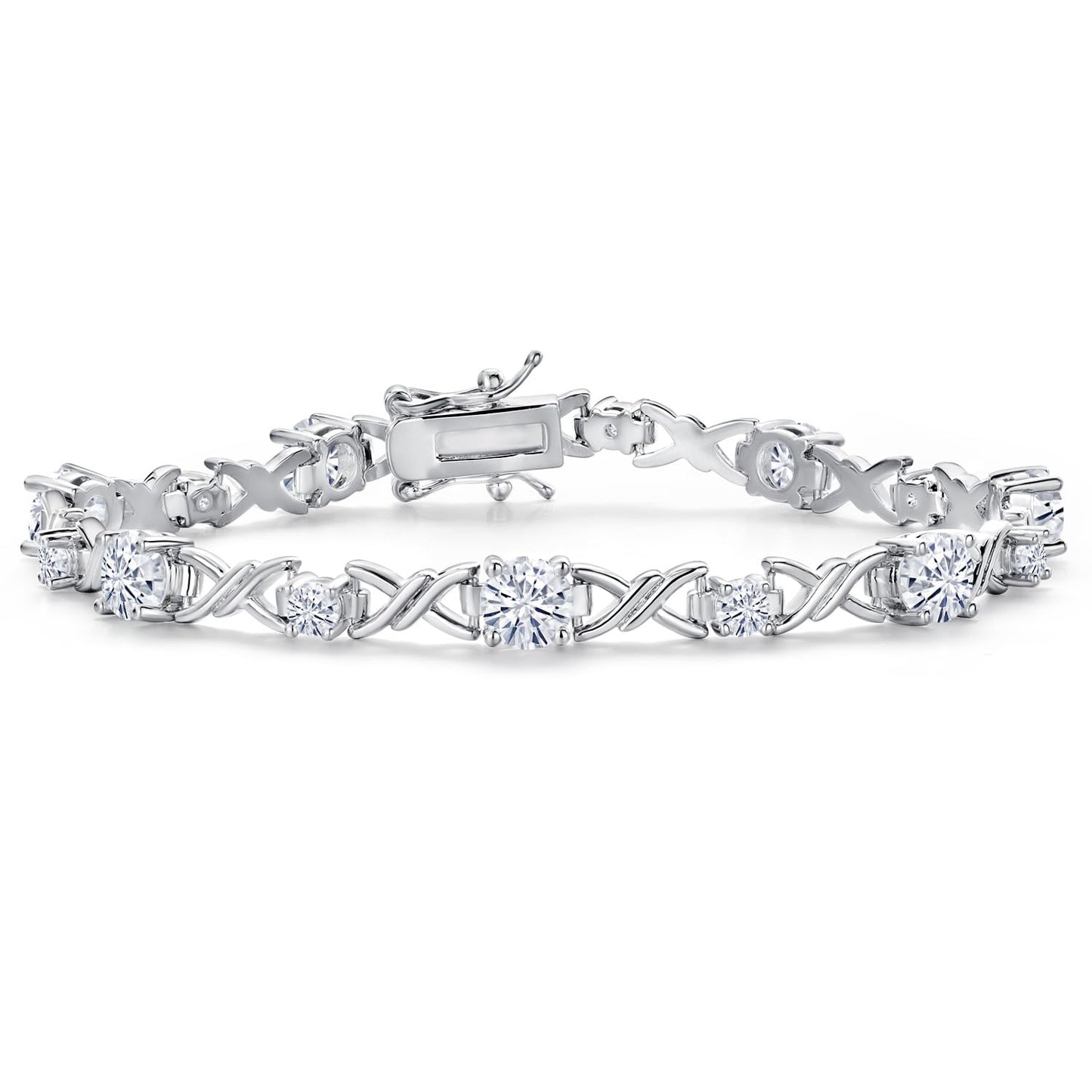 Gem Stone King White Moissanite Tennis Bracelet For Women | 4.20 Cttw | Round 5MM and 3MM | 6.5 Inch