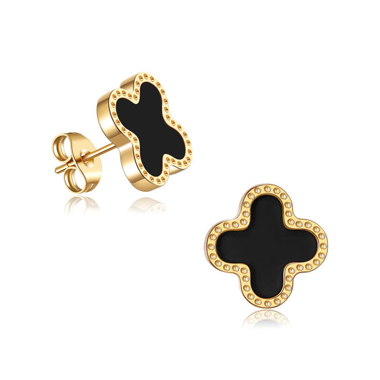 AIPPK 18K Gold Plated Clover Earrings for Women Black Van Cleef Clover Stud Earrings Four Leaf Lucky Dangle Earrings Jewelry Gifts