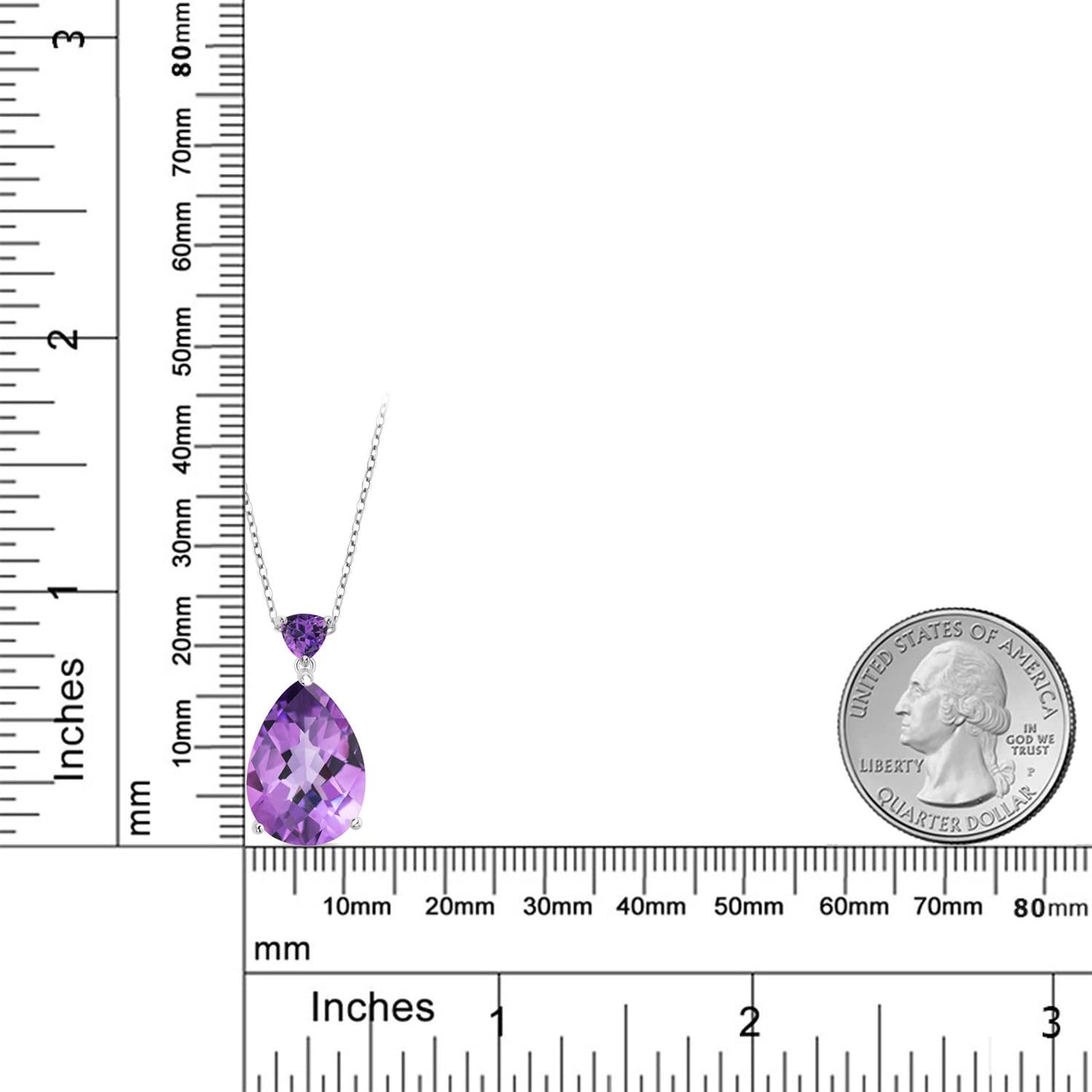 Gem Stone King 925 Sterling Silver Purple Amethyst Pendant Necklace For Women (10.22 Cttw, Gemstone Birthstone, Pear Shape Checkerboard 18X13MM, with 18 Inch Chain)