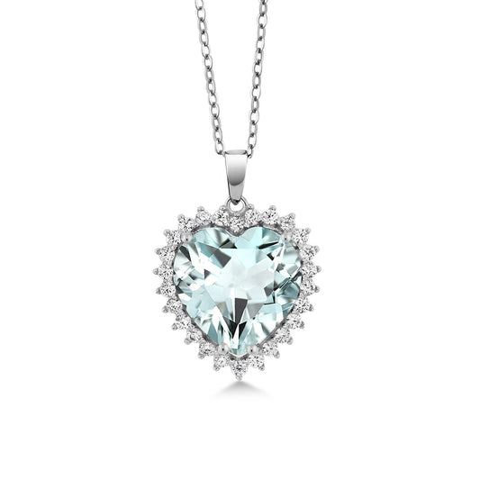 Gem Stone King 925 Sterling Silver Heart Necklace | Love Halo Pendant Necklace for Women | 1/2 Inch | with Complimentary 18 Inch Silver Chain