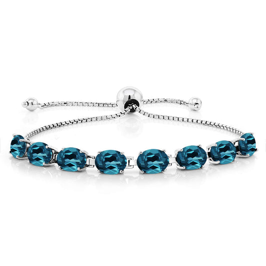 Gem Stone King 7X5MM Oval Gemstone Birthstone 8-Stone Tennis Bracelet For Women | 925 Sterling Silver | Bollo Bracelet | Fully Adjustable Up to 9 Inch | Easy-On Easy-Off