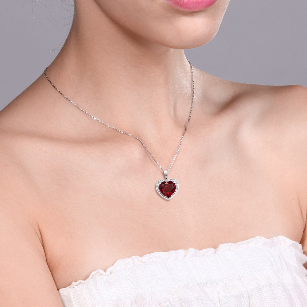 Gem Stone King 925 Sterling Silver Created Ruby Pendant Necklace For Women (4.25 Cttw, Heart Shape 10MM, With 18 Inch Silver Chain)