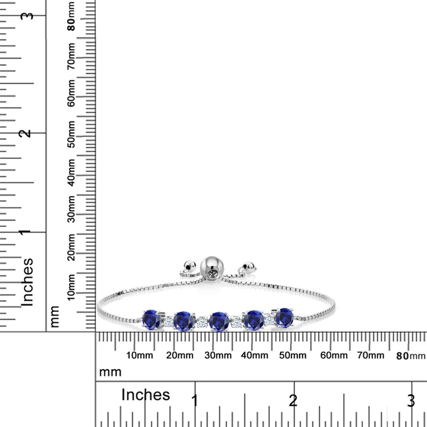 Gem Stone King 925 Sterling Silver Round Blue Created Sapphire Tennis Bracelet For Women (3.20 Cttw, Fully Adjustable Up to 9 Inch)