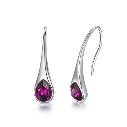 AOBOCO Teardrop Earrings for Women Sterling Silver Small Pear-Shaped Modern Style Hook Dangle Drop Earrings with Simulated Amethyst Purple Birthstones, Valentines Day Gift for Women