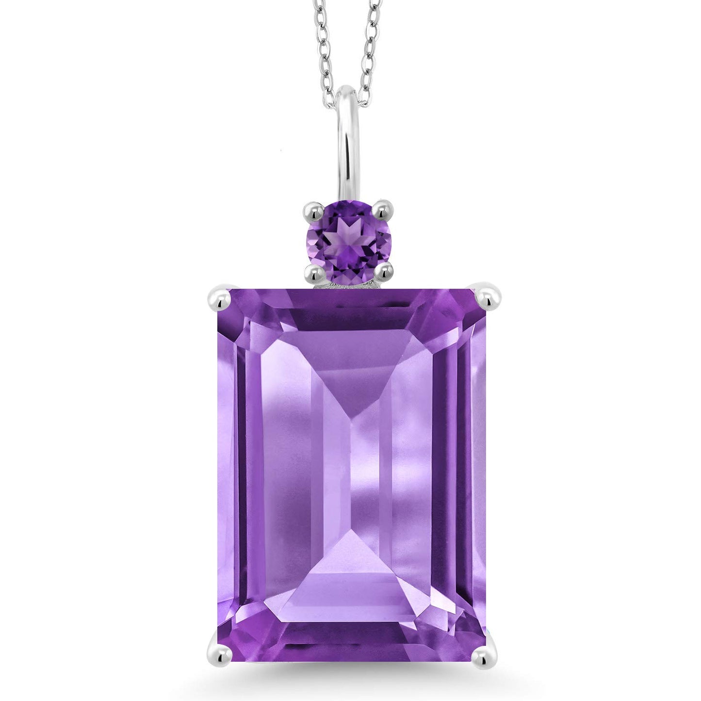 Gem Stone King 925 Sterling Silver Purple Amethyst Pendant Necklace For Women (15.25 Cttw, Emerald Cut 18X13MM, With 18 Inch Silver Chain)