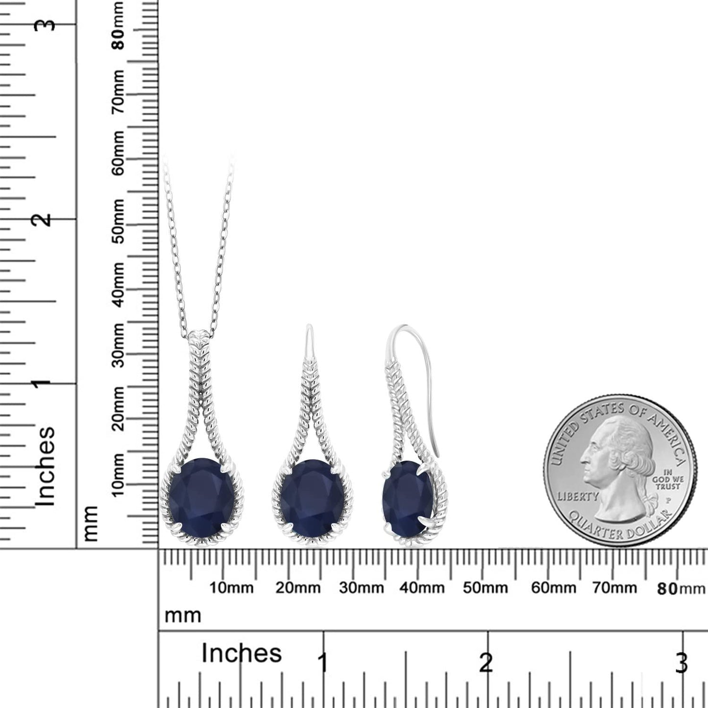 Gem Stone King 15.00 Cttw Blue Sapphire Pendant and Earrings Jewelry Set For Women In 925 Sterling Silver | Gemstone Birthstone | Oval 12X10MM | With 18 inch Silver Chain