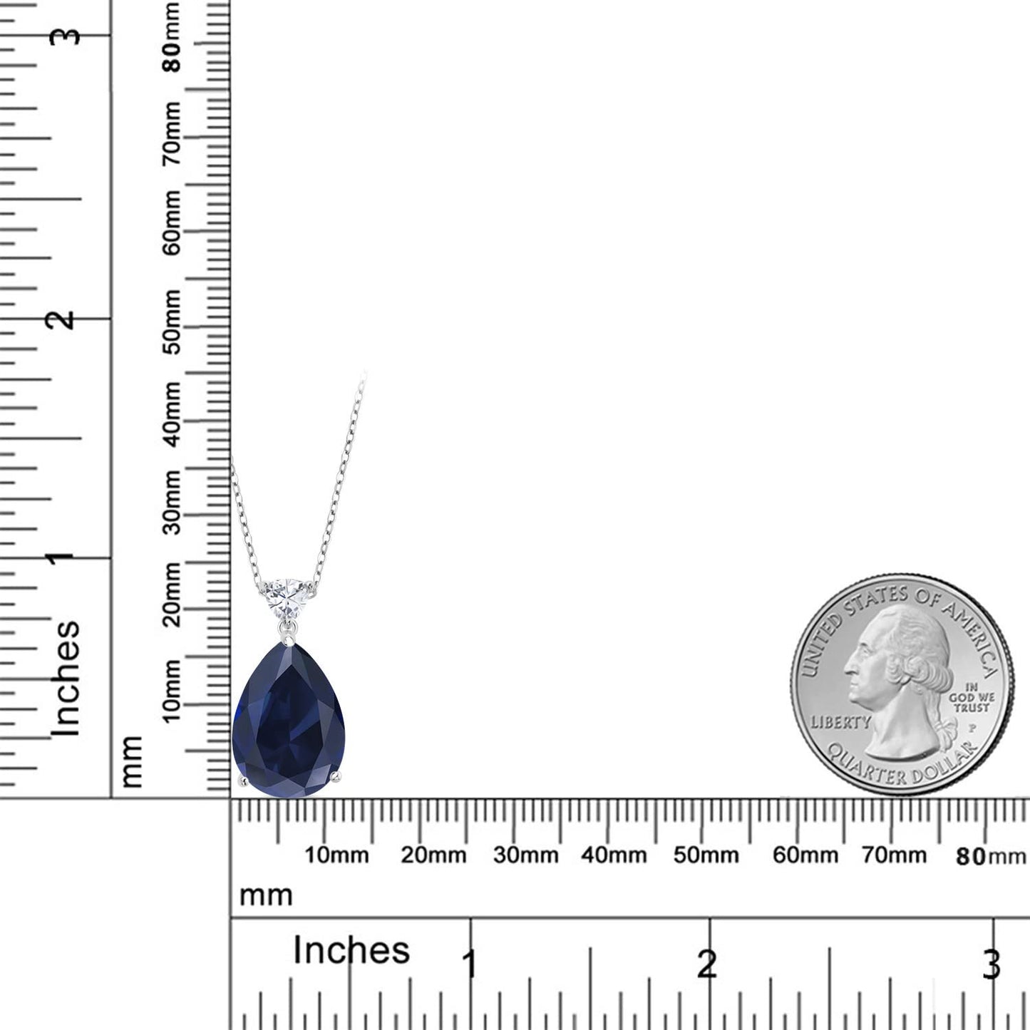 Gem Stone King 13.10 Cttw Created Blue Sapphire and White Moissanite Teardrop Pendant Necklace For Women | 925 Sterling Silver | Pear Shape 18X13MM | With 18 Inch Chain