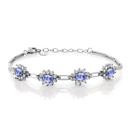 Gem Stone King 925 Sterling Silver Tanzanite Tennis Bracelet For Women (2.36 cttw, Gemstone Birthstone, 7 Inch With 1 Inch Extender)