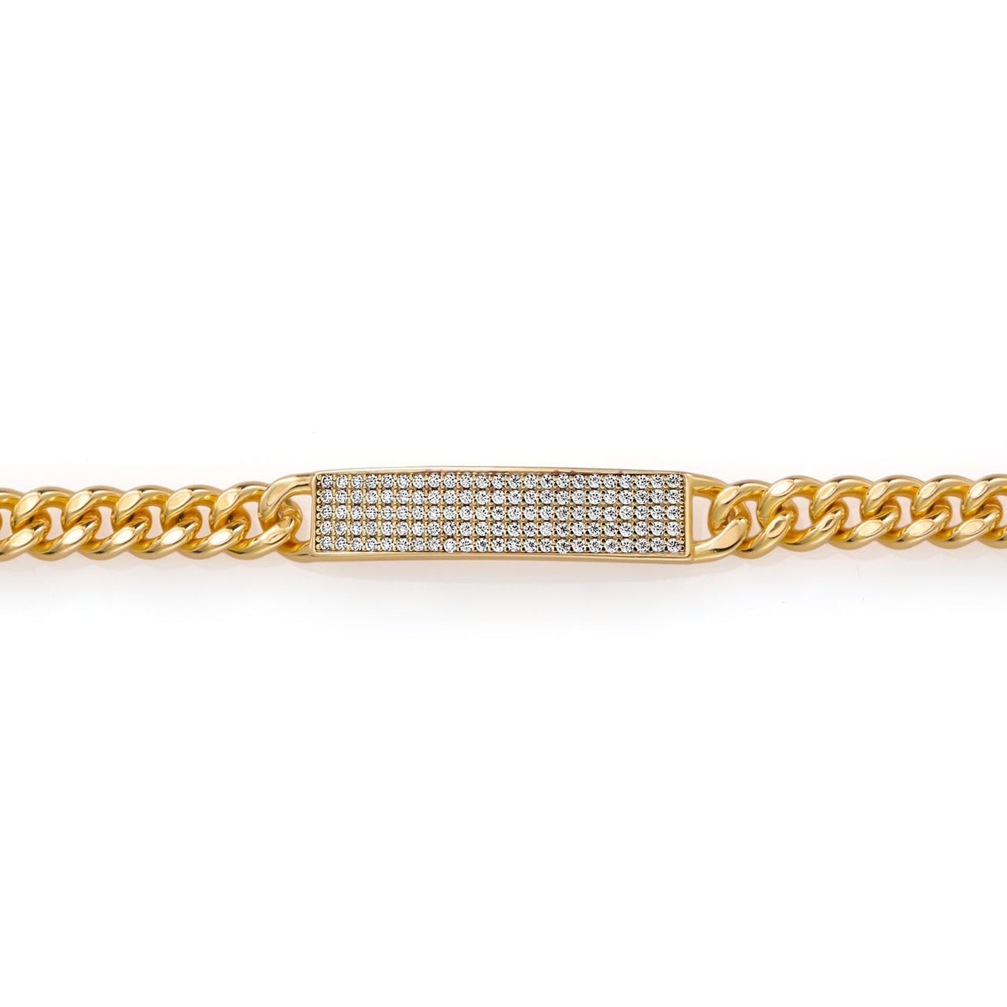 Gem Stone King 18K Yellow Gold Plated Silver Curb Figaro Link Chain ID White Moissanite Bracelet For Women (0.57 Cttw, 6.5/7/7.5 Inch)