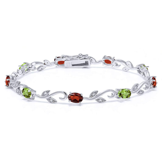 Gem Stone King 925 Sterling Silver Customized and Personalized 9 Gemstone Birthstone and White Diamond Greek Vine Tennis Bracelet For Women