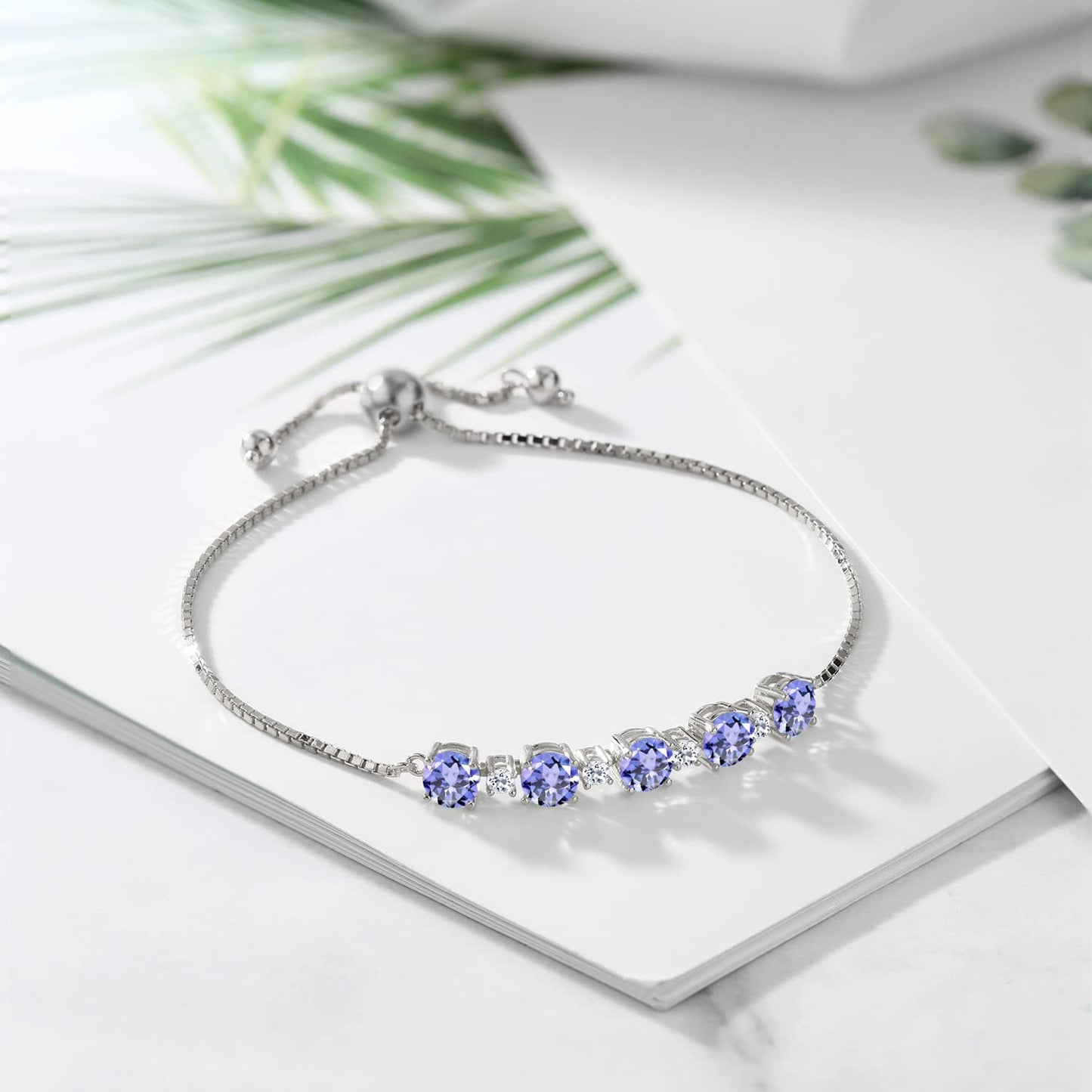 Gem Stone King 925 Sterling Silver Blue Tanzanite and White Topaz Women Tennis Bracelet For Women (2.64 Cttw, Gemstone Birthstone, Round 5MM and 2.5MM, Fully Adjustable Up to 9 Inch)