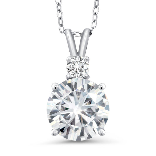 Gem Stone King 925 Sterling Silver CZ Simulated Diamond 2-Stone Pendant Necklace For Women (6.50 Cttw, Round 10MM, Round 3.5MM, With 18 Inch Chain)