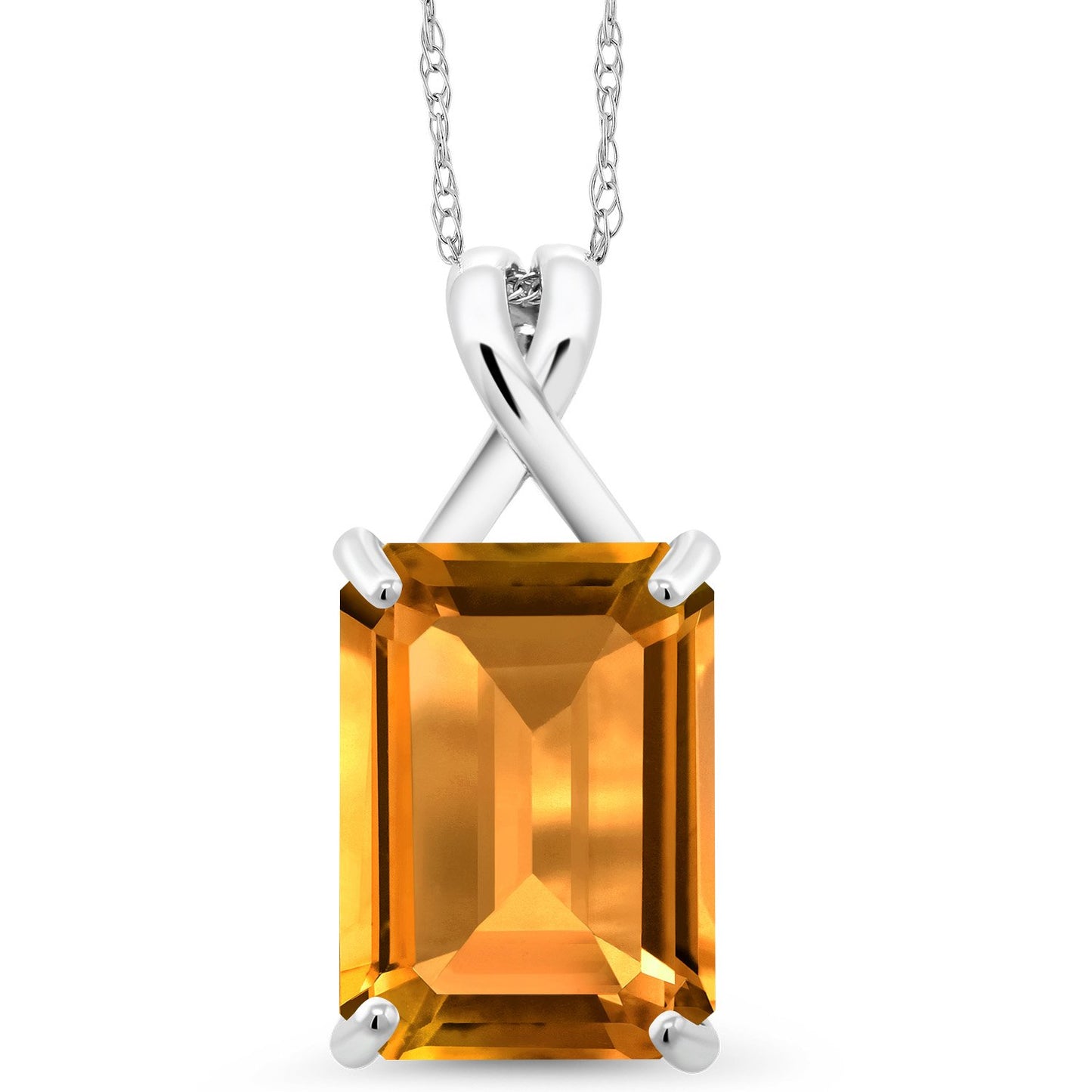 Gem Stone King 10K White Gold 14X10MM Emerald Cut Gemstone Birthstone Pendant Necklace | Gold Necklace For Women | With 18 Inch 10K White Gold Chain