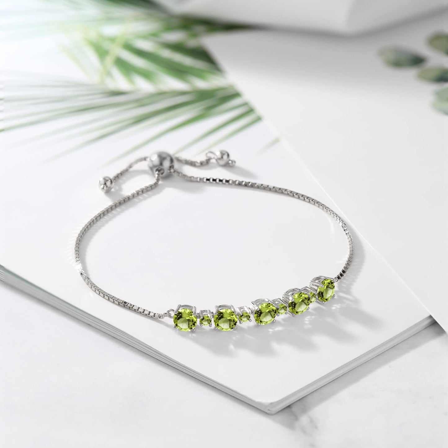 Gem Stone King 925 Sterling Silver Green Peridot Tennis Bracelet For Women (3.03 Cttw, Gemstone Birthstone, Fully Adjustable Up to 9 Inch)