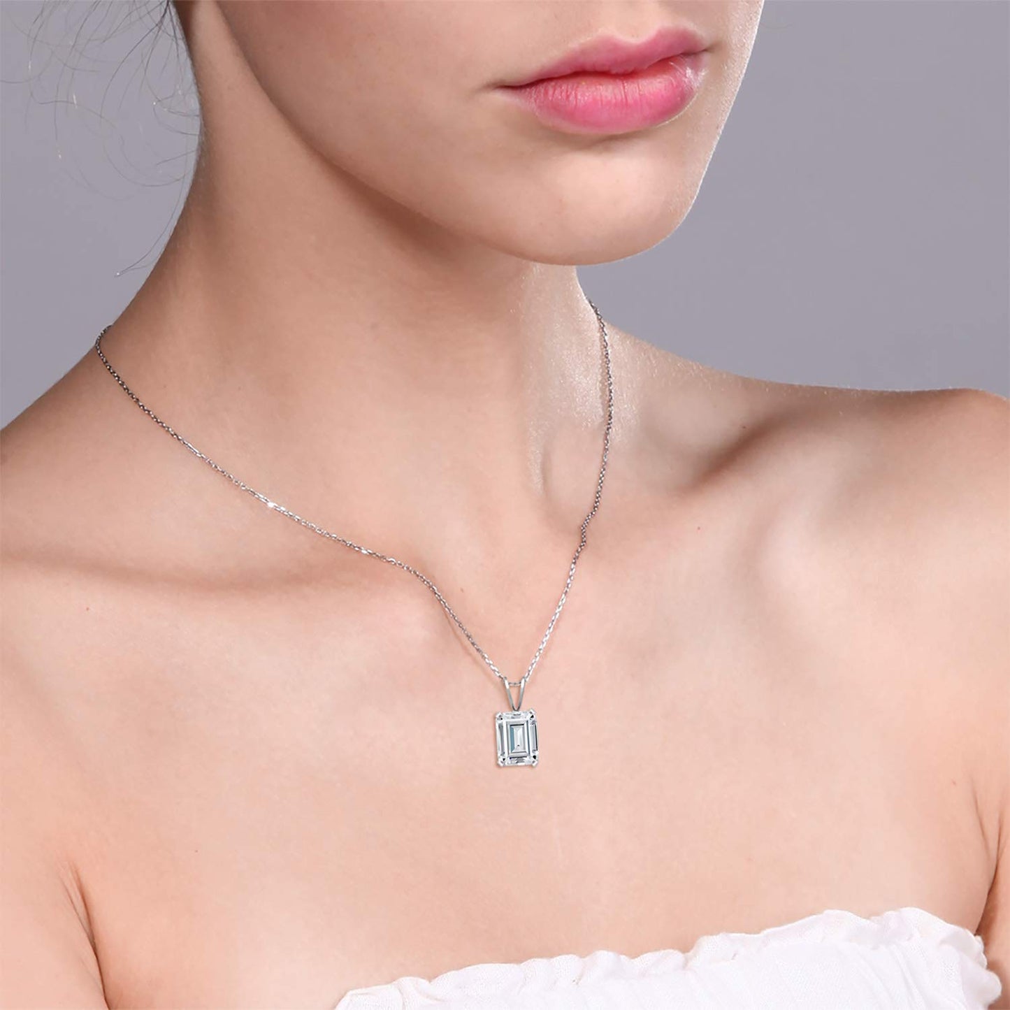 Gem Stone King Emerald Cut 9X7MM Gemstone Birthstone Pendant Necklace For Women | 925 Sterling Silver | Fine Jewelry Gifts for Her Mom Women Wife | With 18 Inch Silver Chain