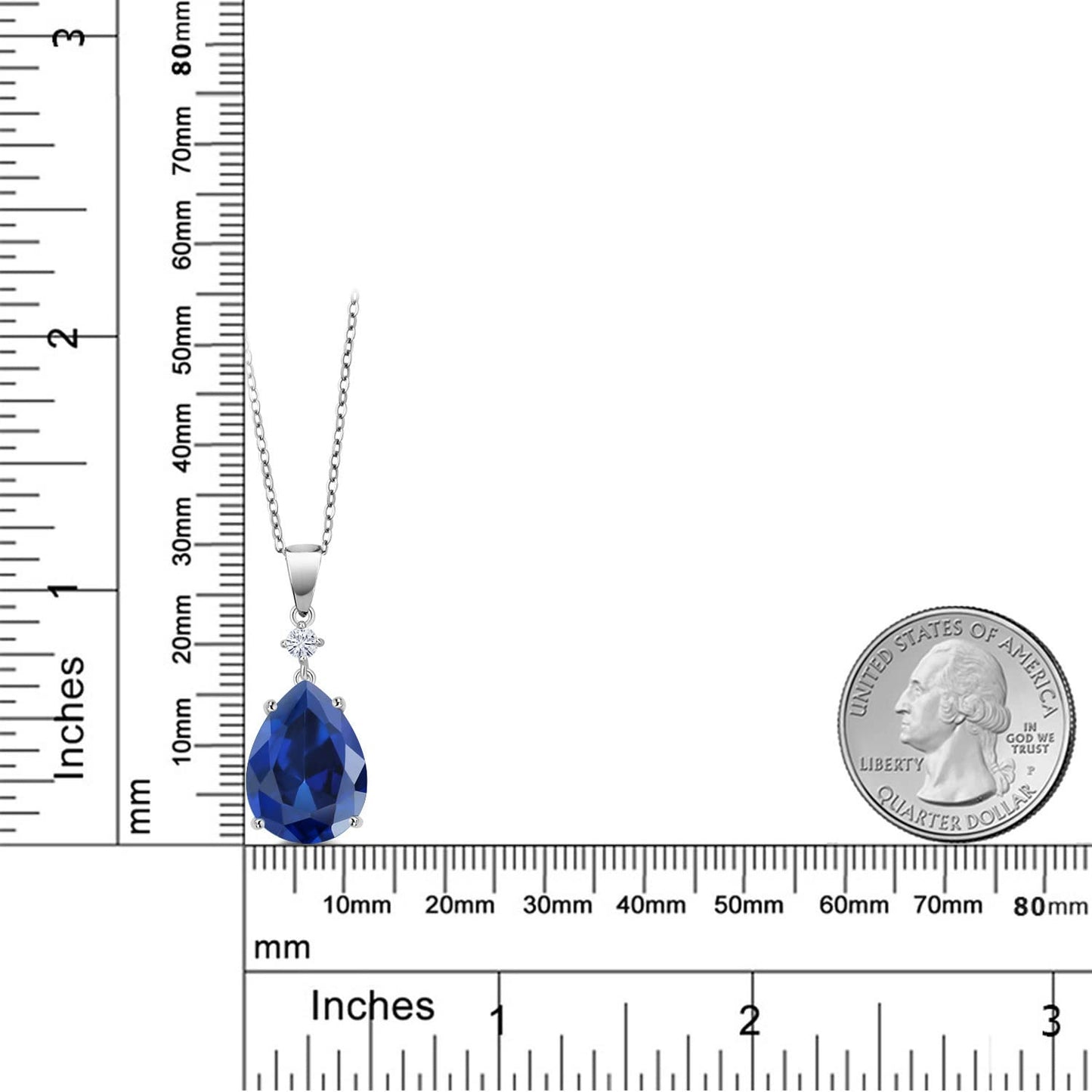 Gem Stone King Teardrop Pendant Necklace For Women | 925 Sterling Silver | 16X12MM Pear Shape Gemstone Birthstone and White Moissanite Necklace | With 18 Inch Chain