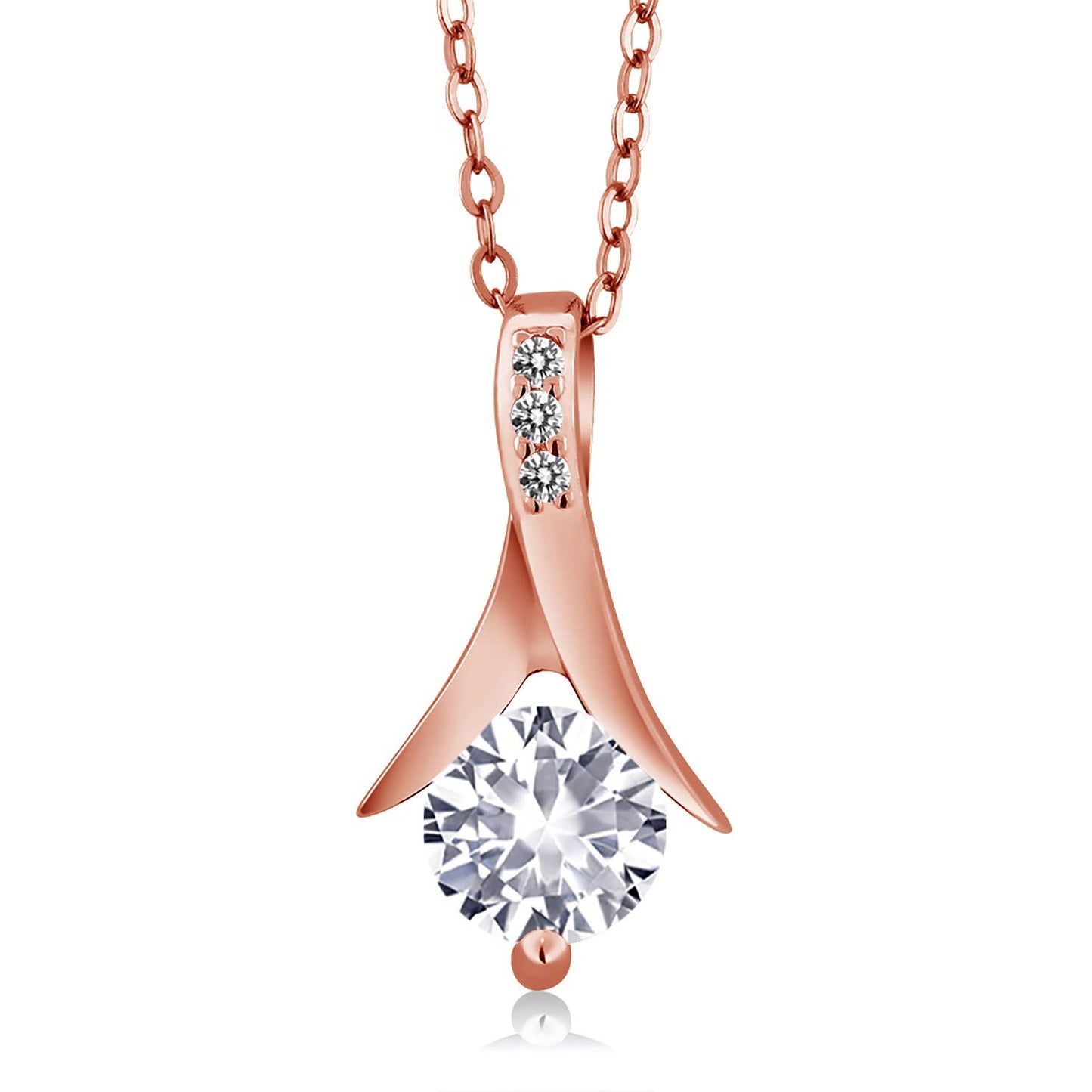 Gem Stone King 18K Rose Gold Plated Silver White Created Sapphire and White Diamond Jewelry Set For Women (3.65 Cttw, with 18 Inch Chain)