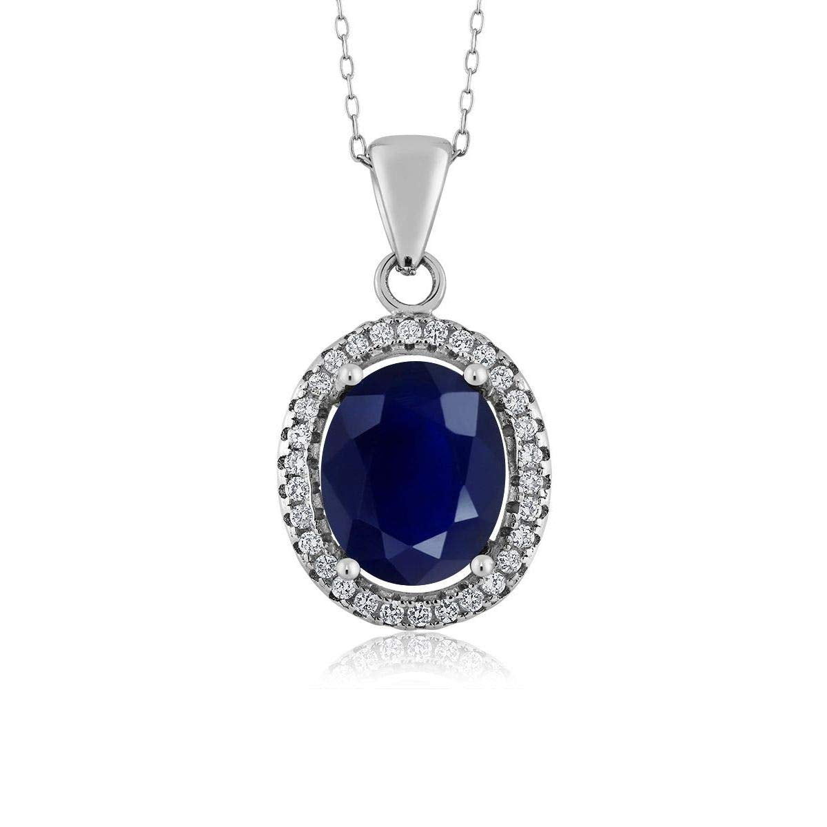 Gem Stone King 11X9MM Oval Gemstone Birthstone Halo Pendant Necklace For Women | 925 Sterling Silver | With 18 Inch Silver Chain | Fine Jewelry Gifts for Her Mom Women Wife