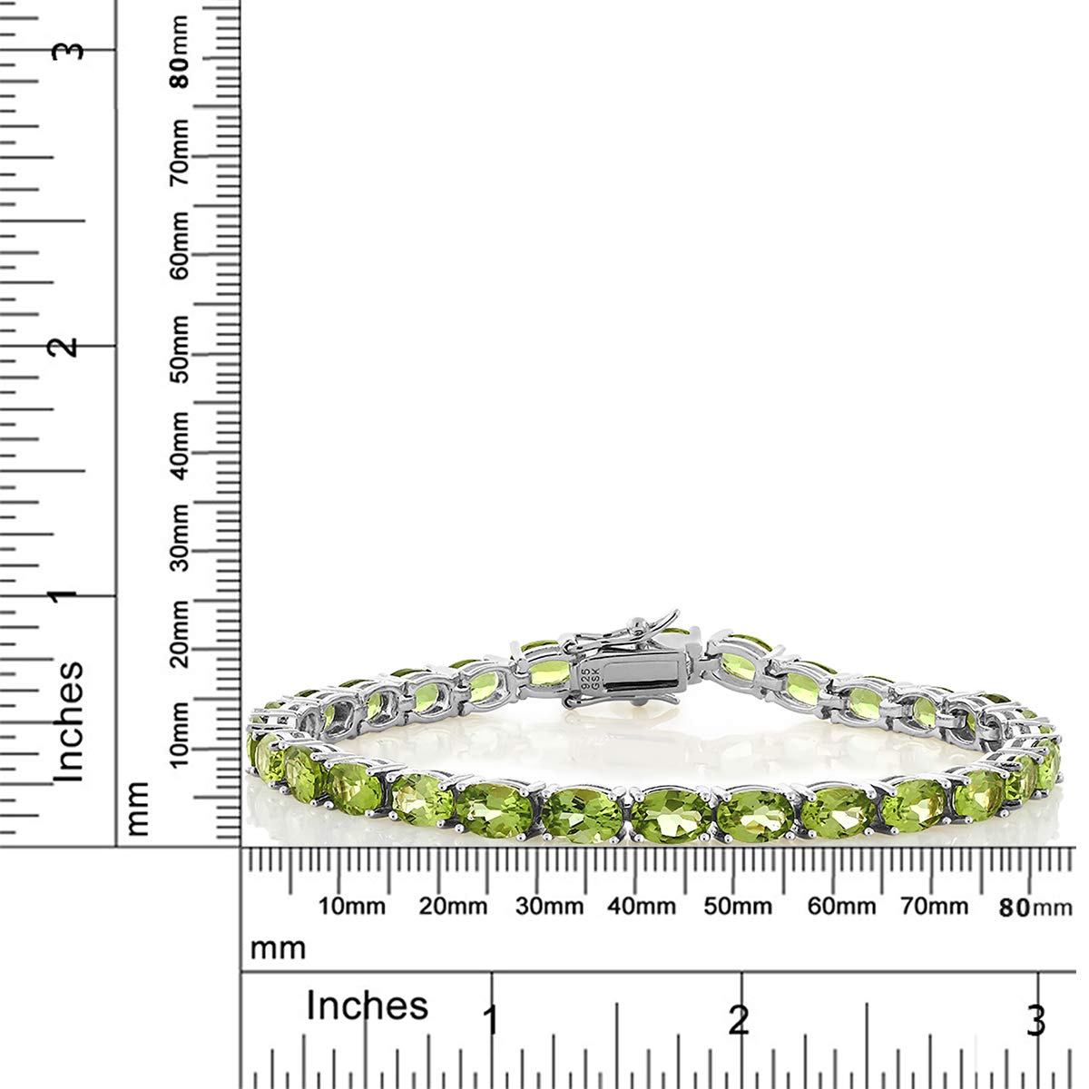 Gem Stone King Green Peridot Tennis Bracelet For Women | 925 Sterling Silver | 12.00 Cttw | Gemstone Birthstone | Oval 6X4MM | Length - 7 Inch | Fine Jewelry Gifts for Her Mom Women Wife