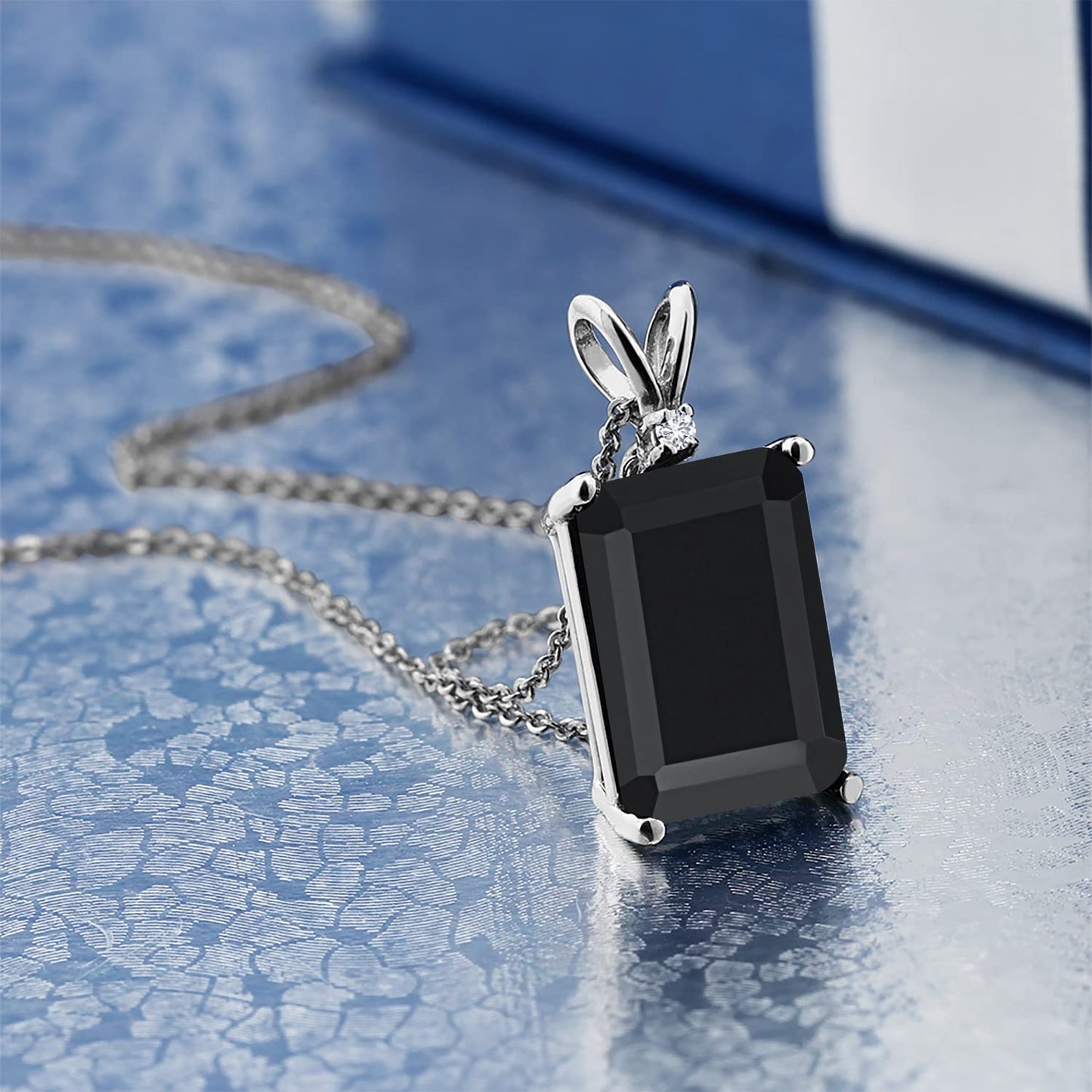 Gem Stone King 14X10MM Emerald Cut Gemstone Birthstone and White Diamond Necklace | 925 Sterling Silver | Pendant Necklace for Women | With 18 Inch Silver Chain