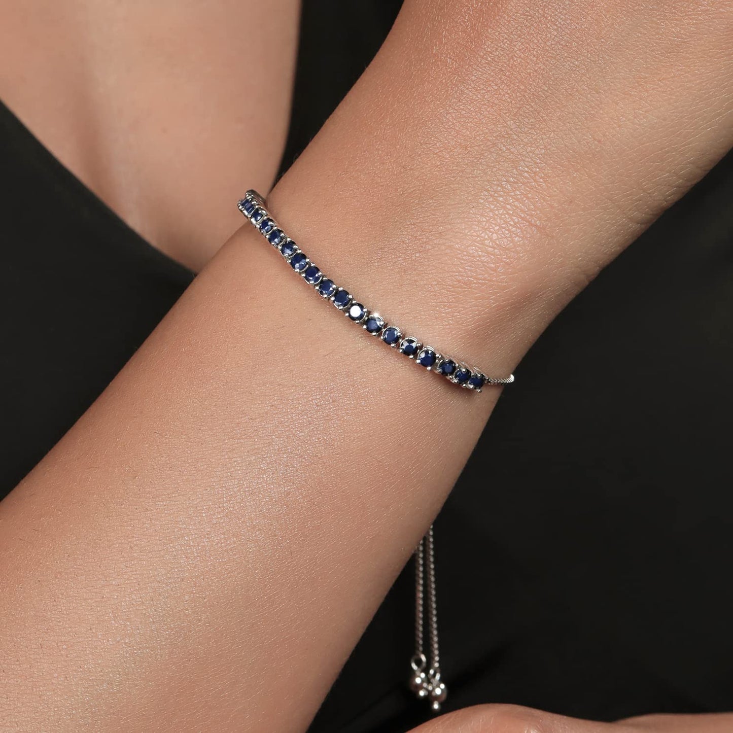 Gem Stone King 2.50 Cttw Blue Sapphire Tennis Bracelet For Women In 925 Sterling Silver | Gemstone Birthstone | Adjustable Bolo Bracelet For Women | Easy-On Easy-Off