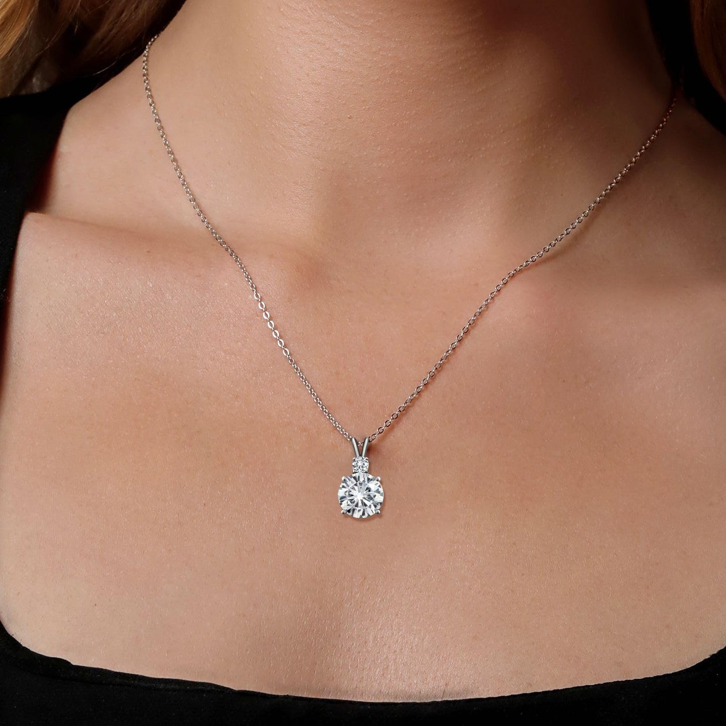 Gem Stone King 925 Sterling Silver CZ Simulated Diamond 2-Stone Pendant Necklace For Women (6.50 Cttw, Round 10MM, Round 3.5MM, With 18 Inch Chain)