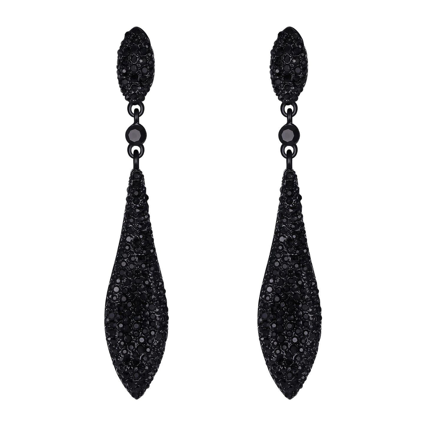 EVER FAITH Women's Austrian Crystal Double Waterdrop Pierced Dangle Earrings Jet Color Black-Tone