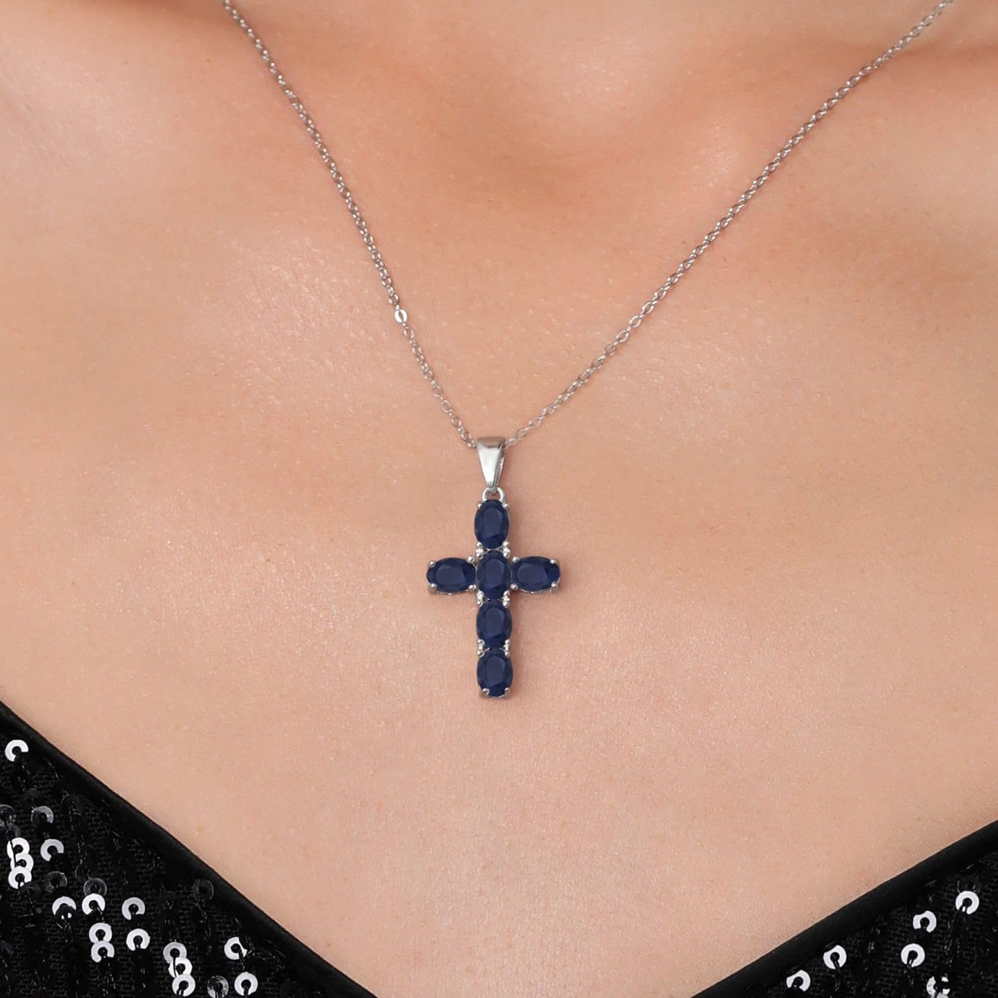 Gem Stone King Cross Necklace for Women | 925 Sterling Silver | Christian Gifts | Oval 6X4MM | Gemstone Birthstone Necklace | Jesus Christian Reiligous Crucifix Necklace | With 18 Inch Silver Chain