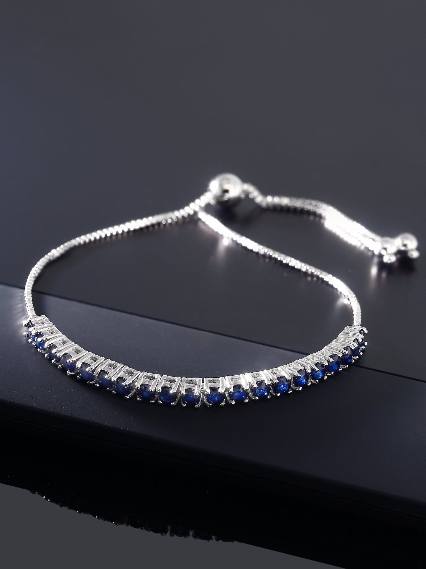 Gem Stone King 2.50 Cttw Blue Sapphire Tennis Bracelet For Women In 925 Sterling Silver | Gemstone Birthstone | Adjustable Bolo Bracelet For Women | Easy-On Easy-Off