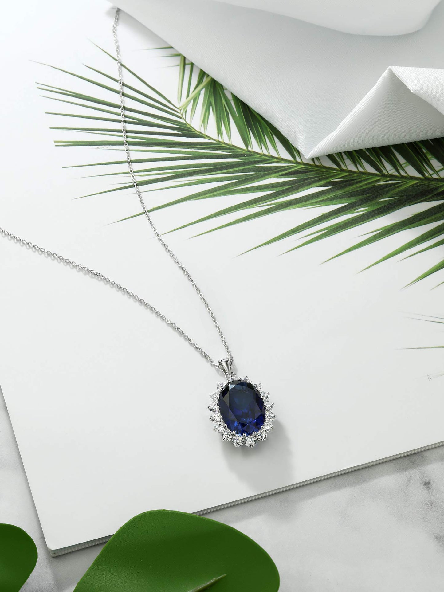 Gem Stone King 13.00 Cttw Blue Simulated Sapphire Pendant Necklace For Women | 925 Sterling Silver | Oval 13X18MM | Fine Jewelry Gifts for Her Mom Women Wife | With 18 Inch Silver Chain