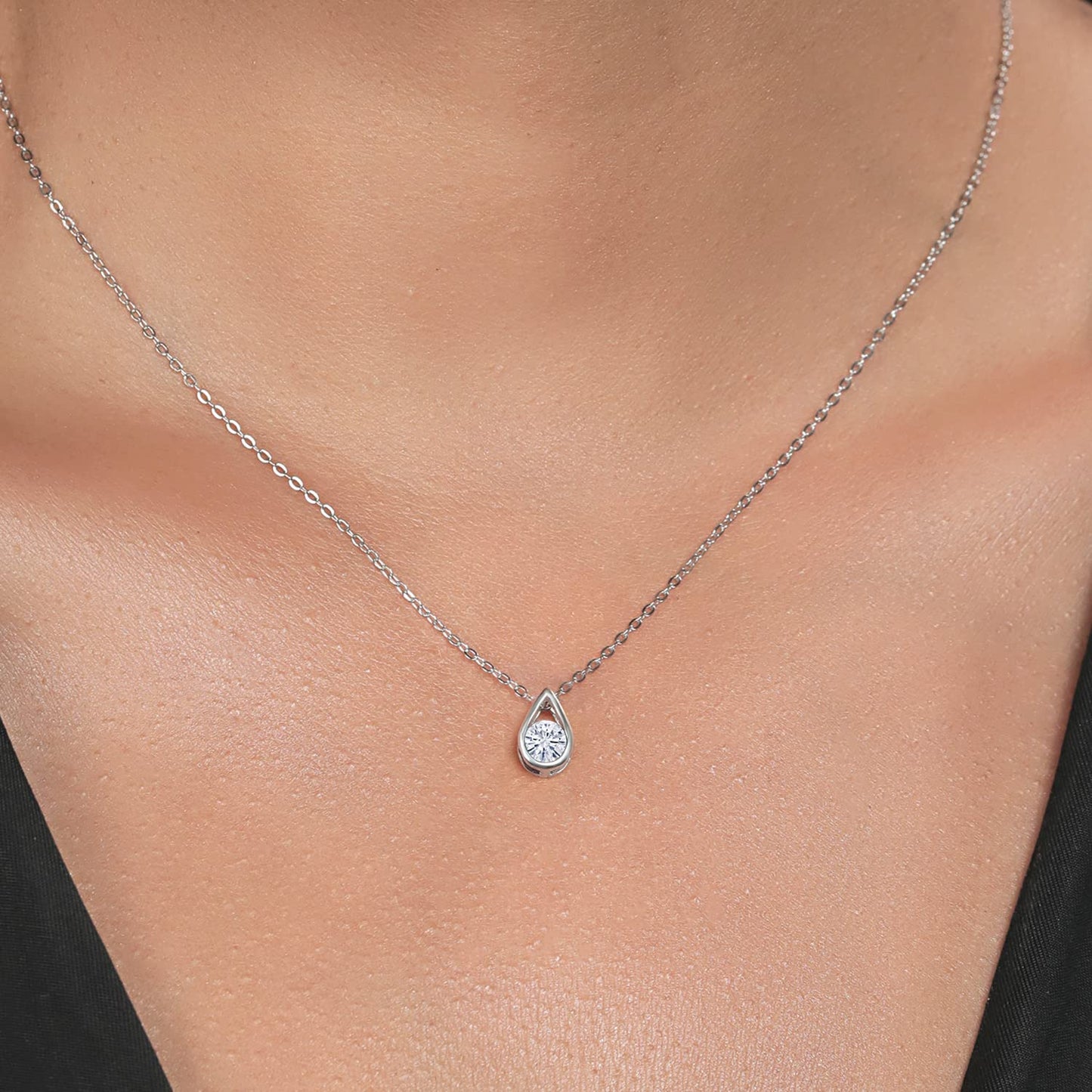 Gem Stone King 5MM Round Gemstone Birthstone Teardrop Pendant Necklace For Women | 925 Sterling Silver | With 18 Inch Silver Chain | Fine Jewelry Gifts for Her Mom Women Wife