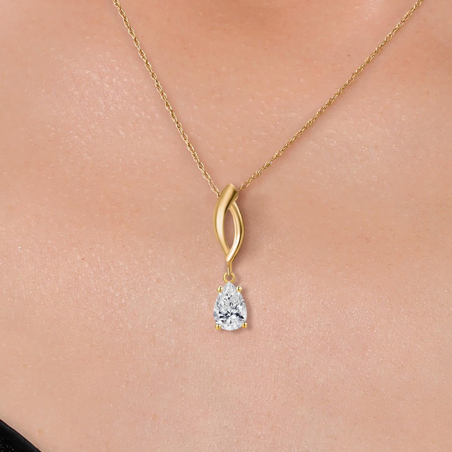 Gem Stone King 10K Yellow Gold Lab Grown Diamond Pendant Necklace for Women | 0.52 Cttw | Gemstone April Birthstone | DEF Color | VVS-VS Clarity | Pear Shape 7X5MM | With 18 Inch Chain