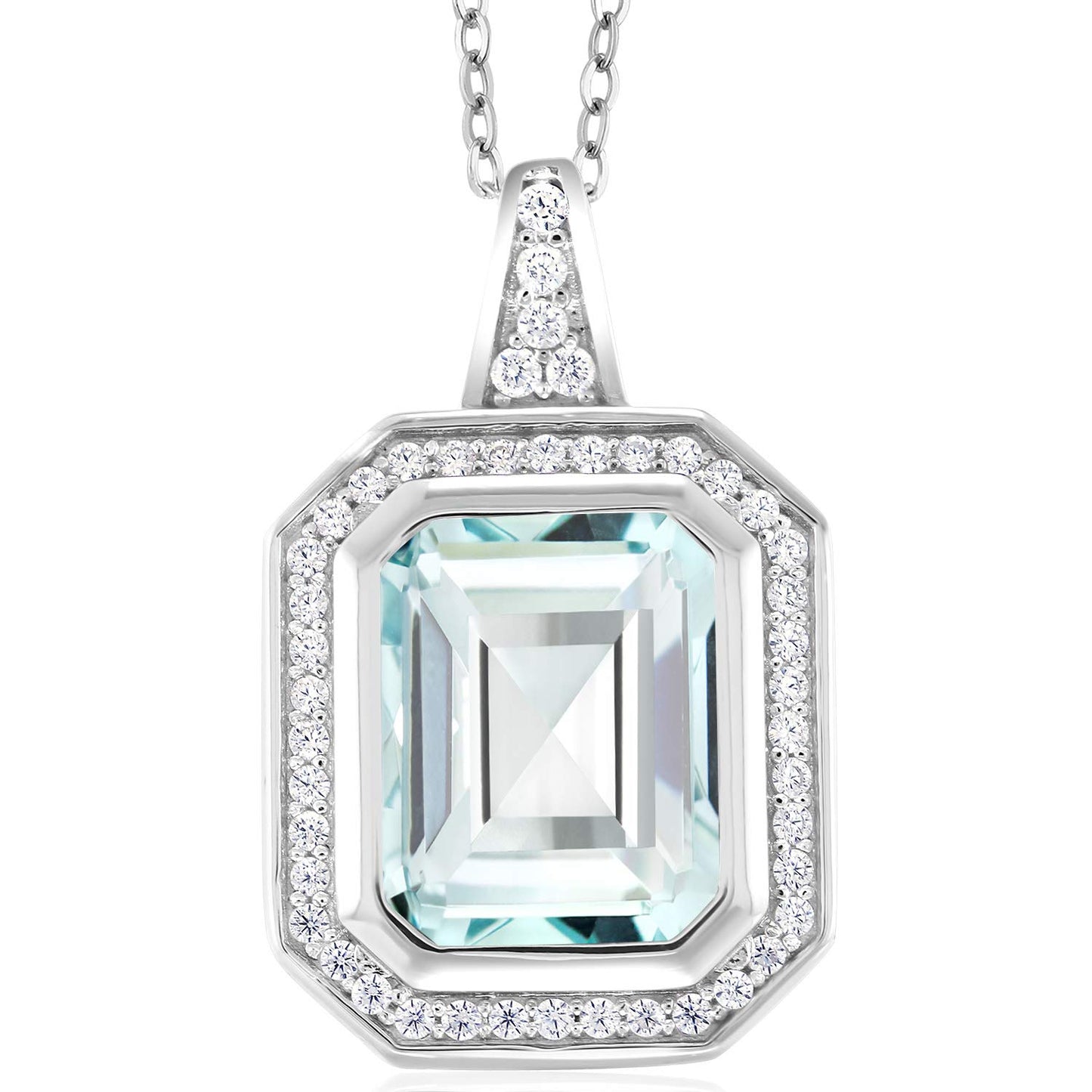 Gem Stone King 11X9MM Emerald Cut Gemstone Birthstone Pendant Necklace For Women | 925 Sterling Silver | With 18 Inch Silver Chain