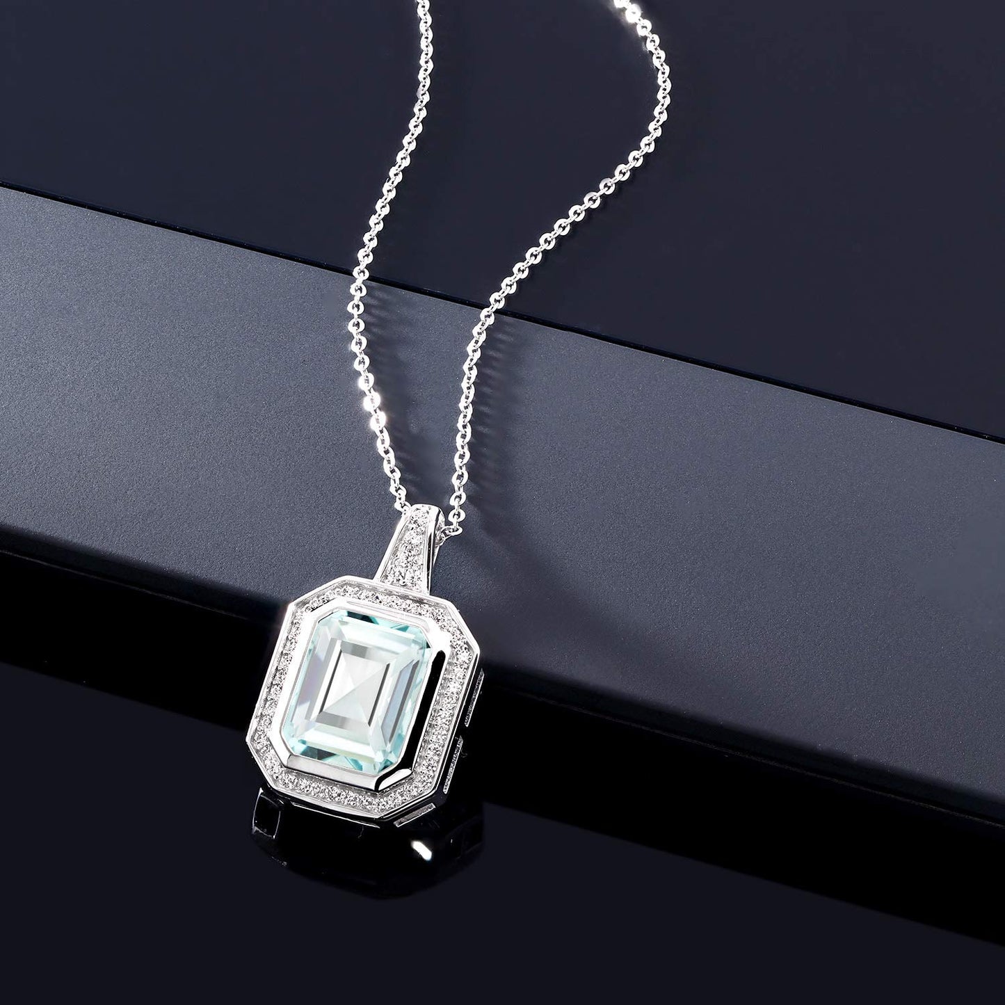 Gem Stone King 11X9MM Emerald Cut Gemstone Birthstone Pendant Necklace For Women | 925 Sterling Silver | With 18 Inch Silver Chain