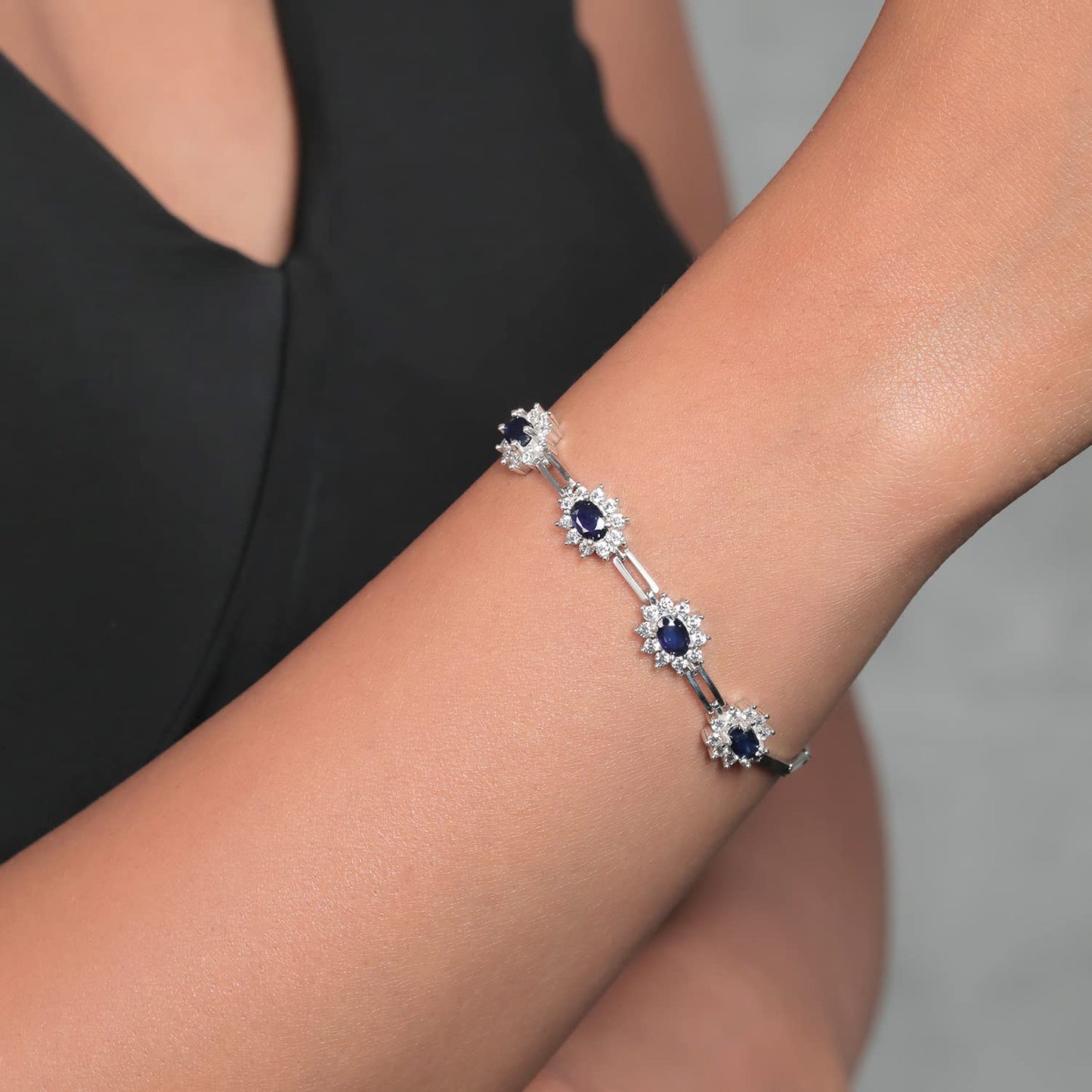 Gem Stone King 2.36 Cttw Simulated Sapphire Tennis Bracelet For Women | 925 Sterling Silver | 7 Inch with 1 Inch Extender | Fine Jewelry Gifts for Her Mom Women Wife