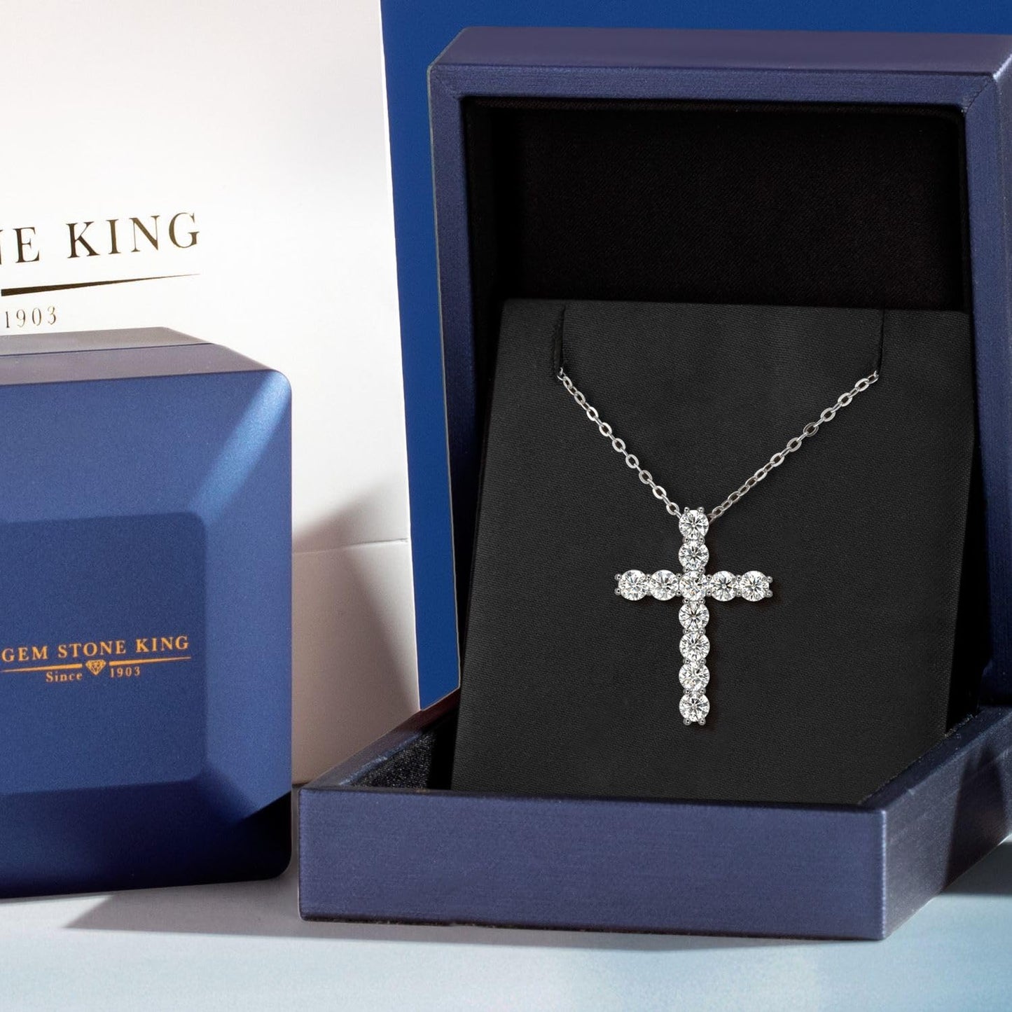 Gem Stone King Moissanite Cross Necklace | 925 Sterling Silver | 1.76 Cttw | 1 Inch | Jesus Christian Reiligous Crucifix Jewelry Pendant Necklace for Women | with 18 Inch Silver Chain