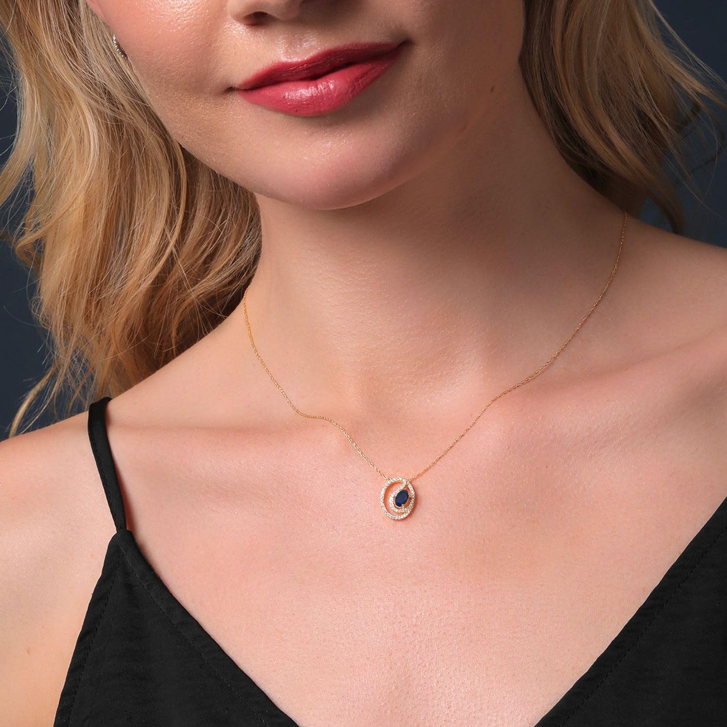 Gem Stone King 10K Yellow Gold 6X4MM Oval Gemstone Birthstone and White Lab Grown Diamond Pendant Necklace | With 18 Inch Chain | Gold Necklace for Women