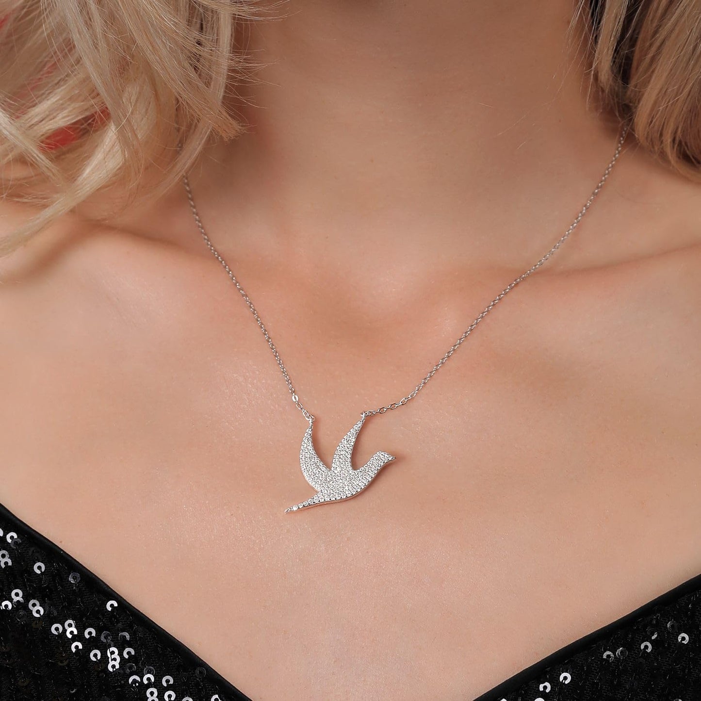 Gem Stone King 925 Sterling Silver Hope Dove White Moissanite Pendant Necklace For Women Limited Edition By Keren Hanan | 0.73 Cttw | Pave Setting | 1 Inch Dove with 18 Inch Chain