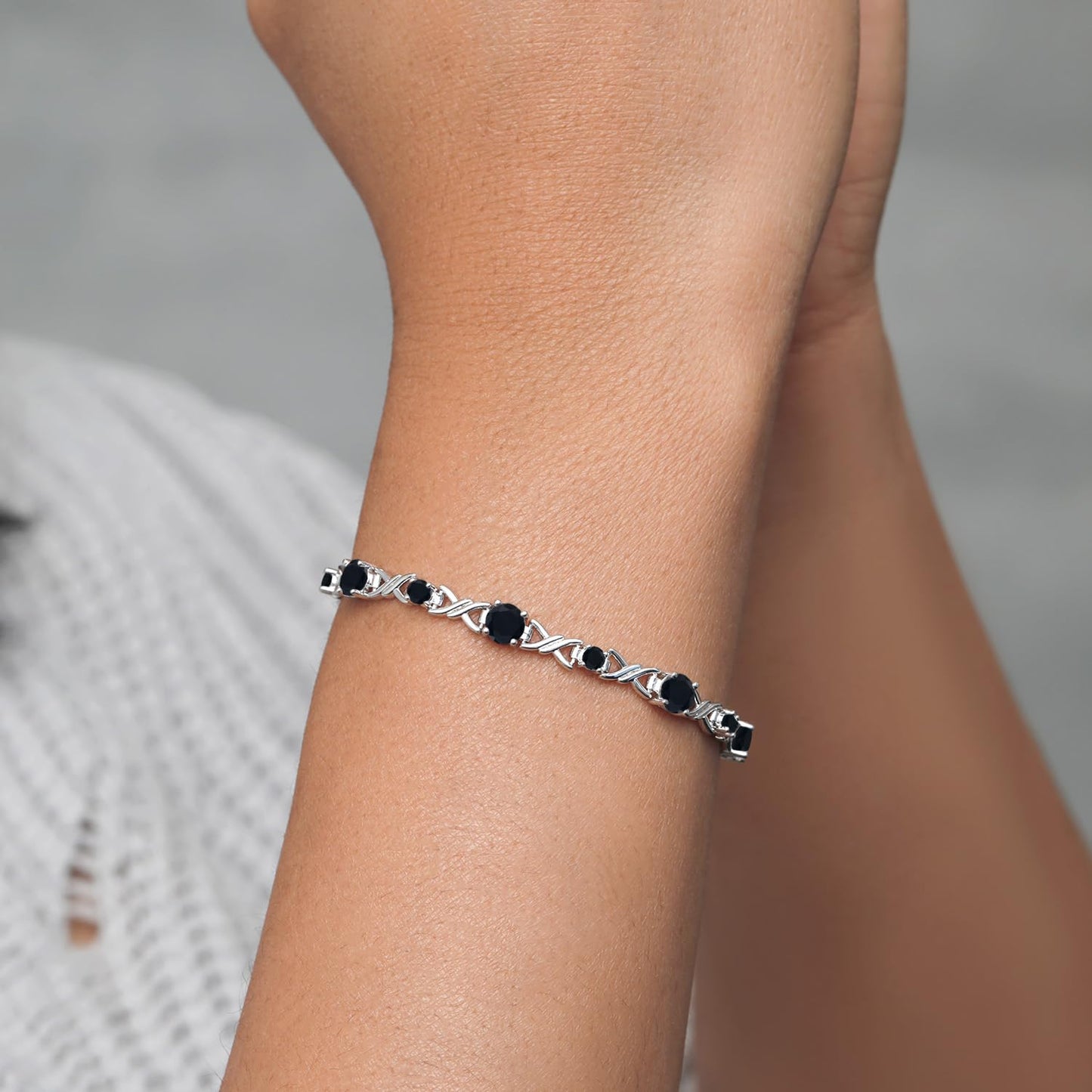 Gem Stone King Black Onyx Tennis Bracelet For Women | 4.03 Cttw | Gemstone December Birthstone | Round 5MM and 3MM | 6.5 Inch