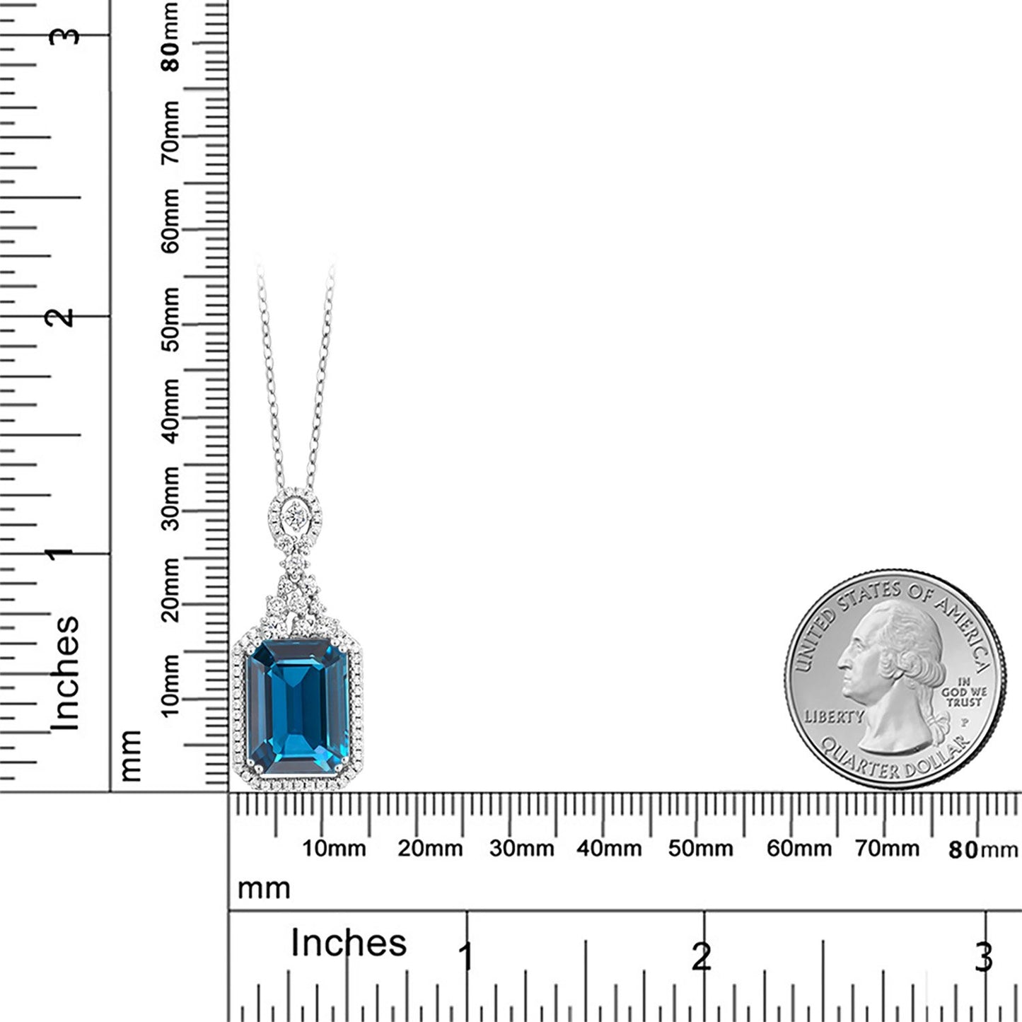 Gem Stone King 925 Sterling Silver London Blue Topaz Pendant Necklace For Women (10.10 Cttw, Emerald Cut 14X10MM, Gemstone Birthstone with 18 Inch Silver Chain)