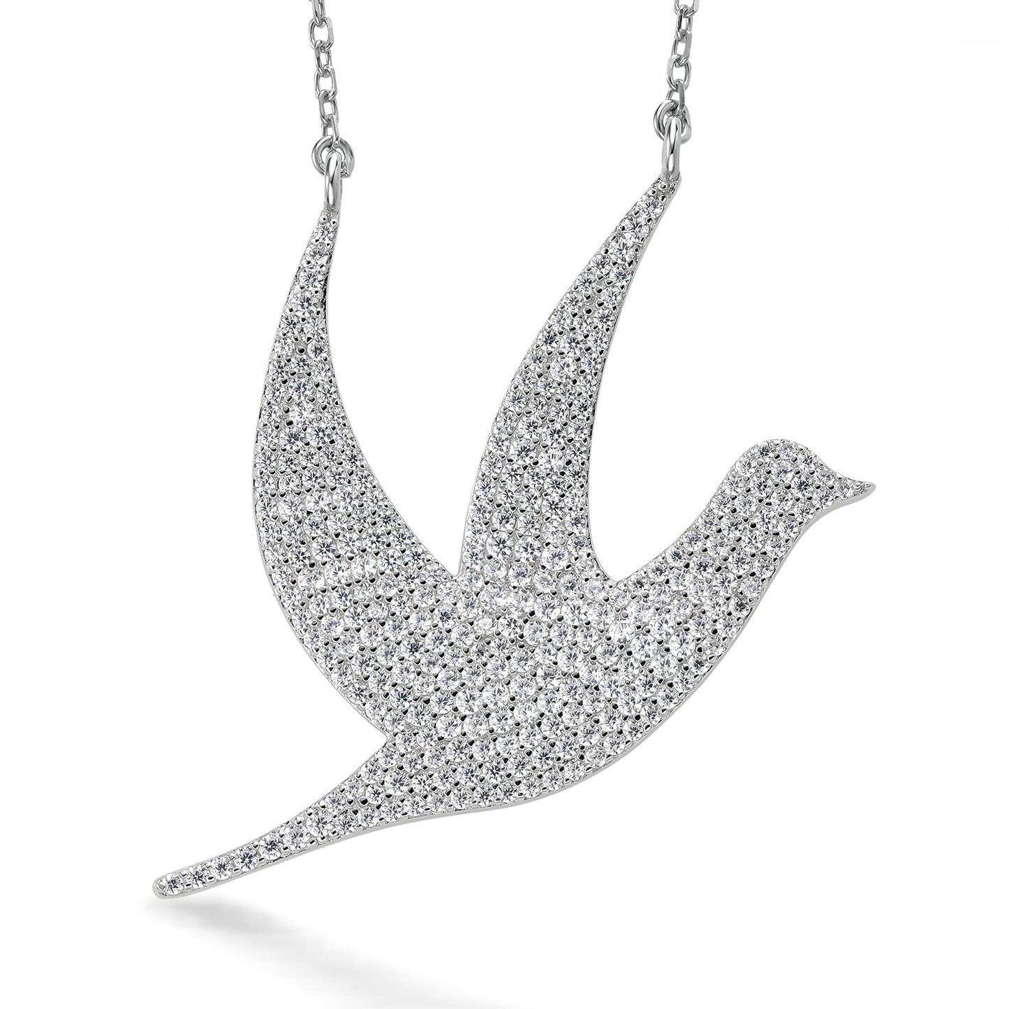 Gem Stone King Keren Hanan Art 925 Sterling Silver Hope Dove Pendant Necklace for Women Pave Setting Limited Edition (1.75 Inch with 18 Inch Chain)